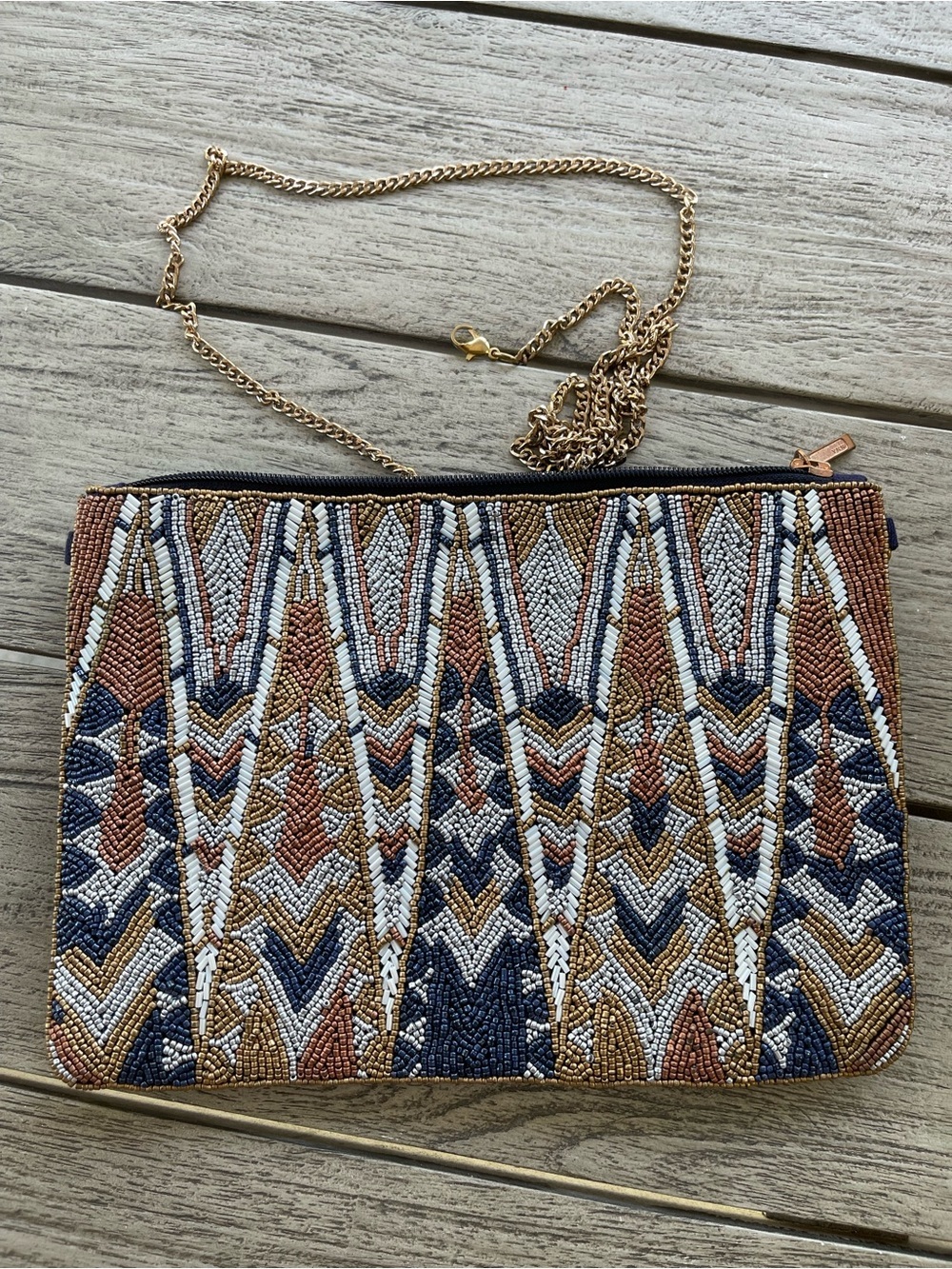 Kaylee Beaded Chevron Pattern Crossbody Clutch